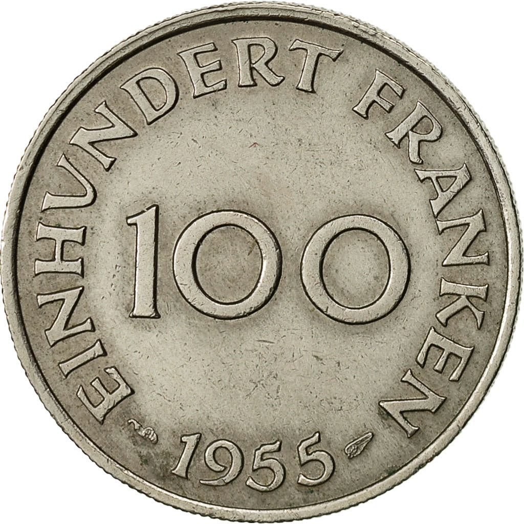 Coin, SAARLAND, 100 Franken, 1955, Paris, AU(55-58), Copper-nickel, KM:4