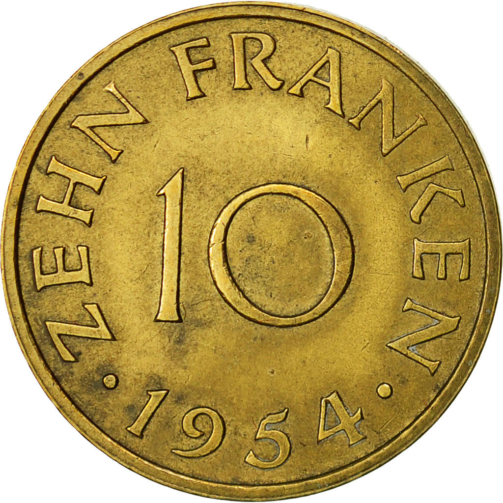 Monnaie, SAARLAND, 10 Franken, 1954, Paris, TTB, Aluminum-Bronze, KM:1