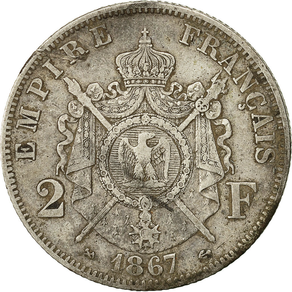 Moneta, Francia, Napoleon III, Napoléon III, 2 Francs, 1867, Bordeaux, BB