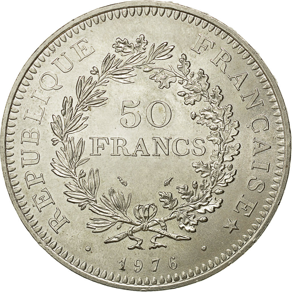Coin, France, Hercule, 50 Francs, 1976, Paris, MS(63), Silver, KM:941.1