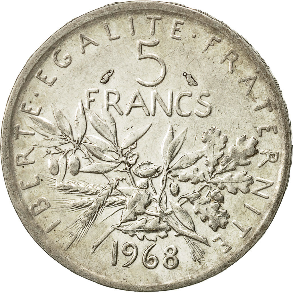 Coin, France, Semeuse, 5 Francs, 1968, AU(55-58), Silver, KM:926, Gadoury:770