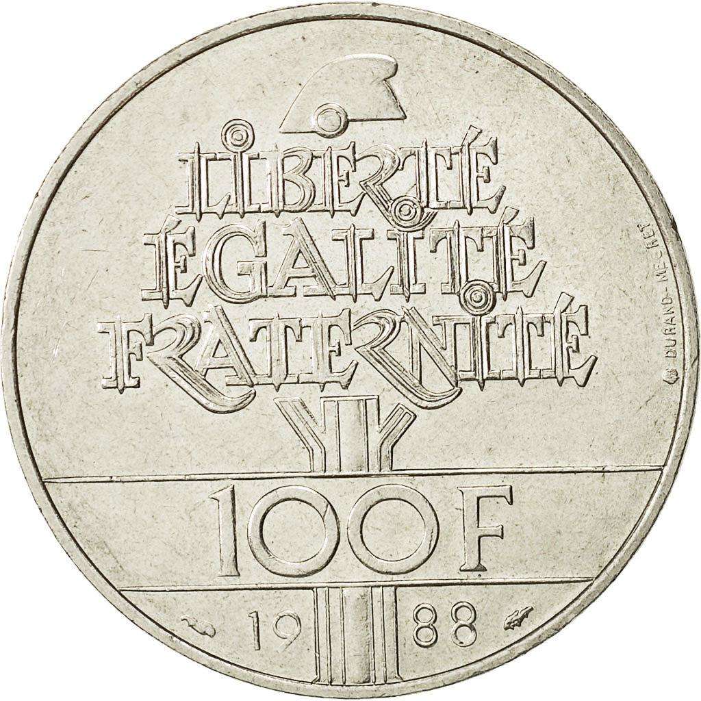Coin, France, Fraternité, 100 Francs, 1988, MS(60-62), Silver, KM:966