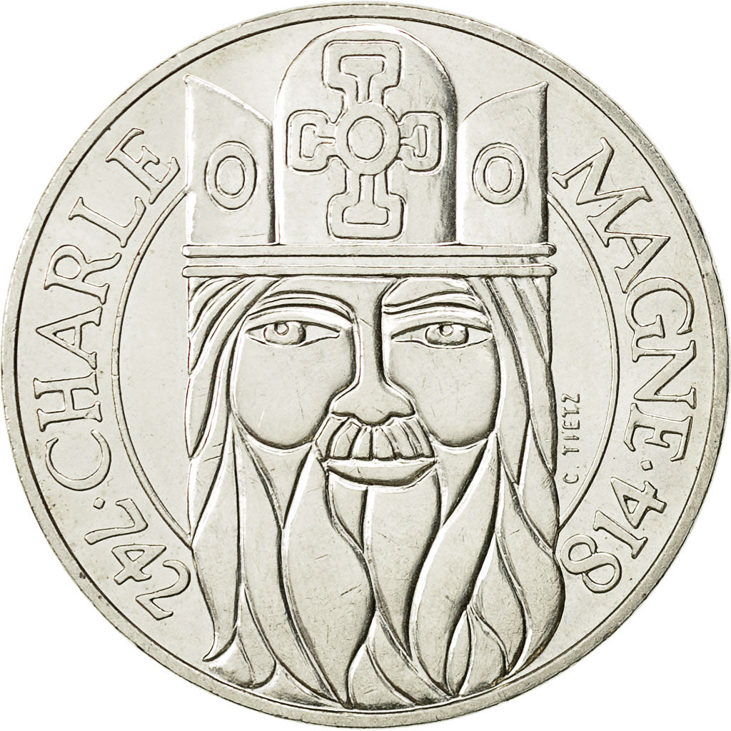 Coin, France, Charlemagne, 100 Francs, 1990, MS(60-62), Silver, KM:982