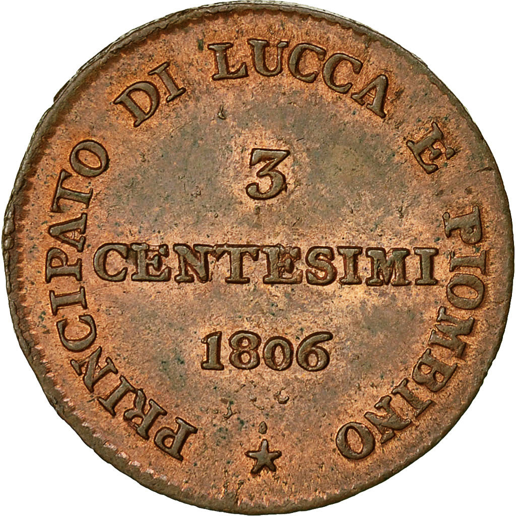 Coin, ITALIAN STATES, LUCCA, Felix and Elisa, 3 Centesimi, 1806, AU(55-58)
