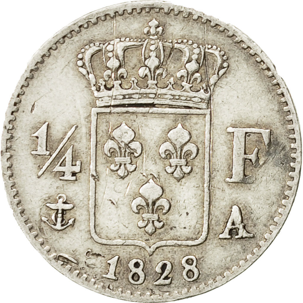 Moneta, Francia, Charles X, 1/4 Franc, 1828, Paris, BB+, Argento, KM:722.1