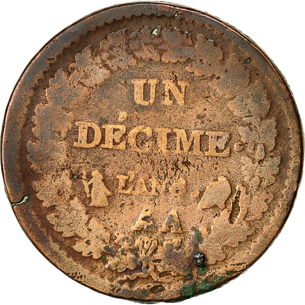 Monnaie, France, Dupré, Decime, 1799, Metz, B+, Bronze, Gadoury:187a, KM:644.2