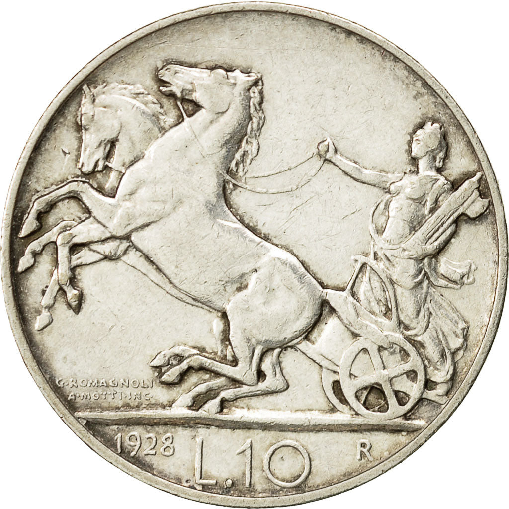 Coin, Italy, Vittorio Emanuele III, 10 Lire, 1928, Rome, EF(40-45), Silver
