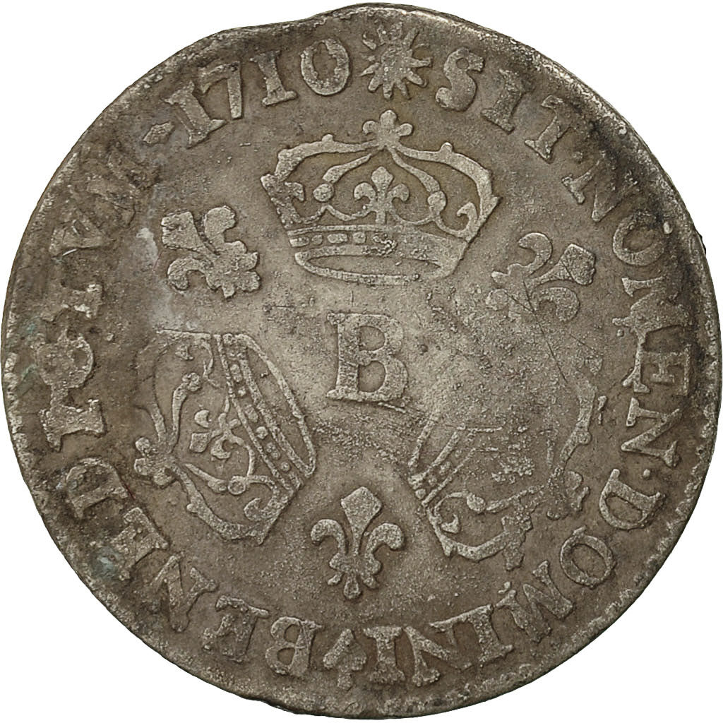 Monnaie, France, Louis XIV, 1/10 Écu aux 3 couronnes, 1/10 Ecu, 1710, Rouen