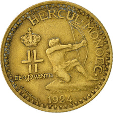 Coin, Monaco, Louis II, 2 Francs, 1924, Poissy, EF(40-45), Aluminum-Bronze