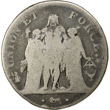 Moneta, Francia, Union et Force, 5 Francs, 1801, Bordeaux, B+, Argento