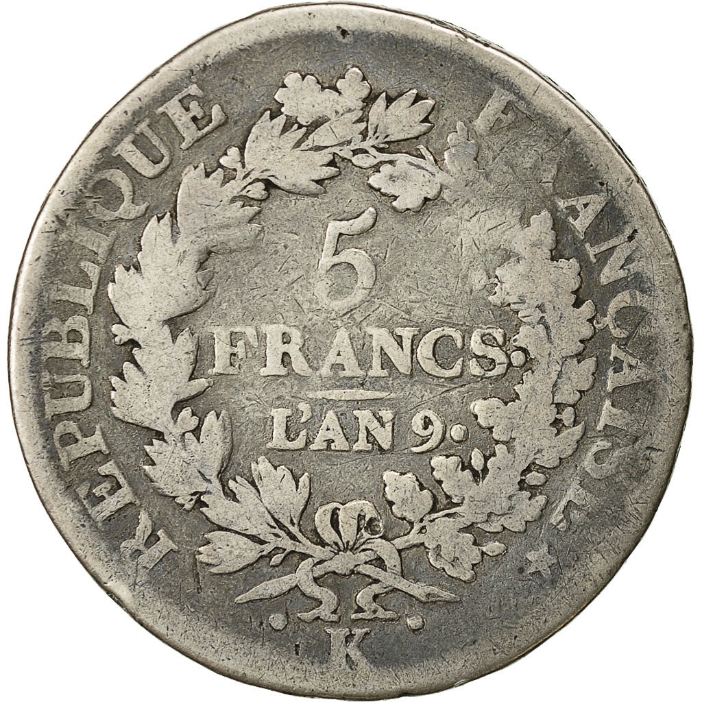 Moneta, Francia, Union et Force, 5 Francs, 1801, Bordeaux, B+, Argento