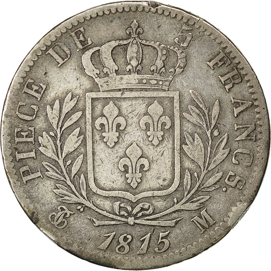 Munten, Frankrijk, Louis XVIII, Louis XVIII, 5 Francs, 1815, Toulouse, FR+