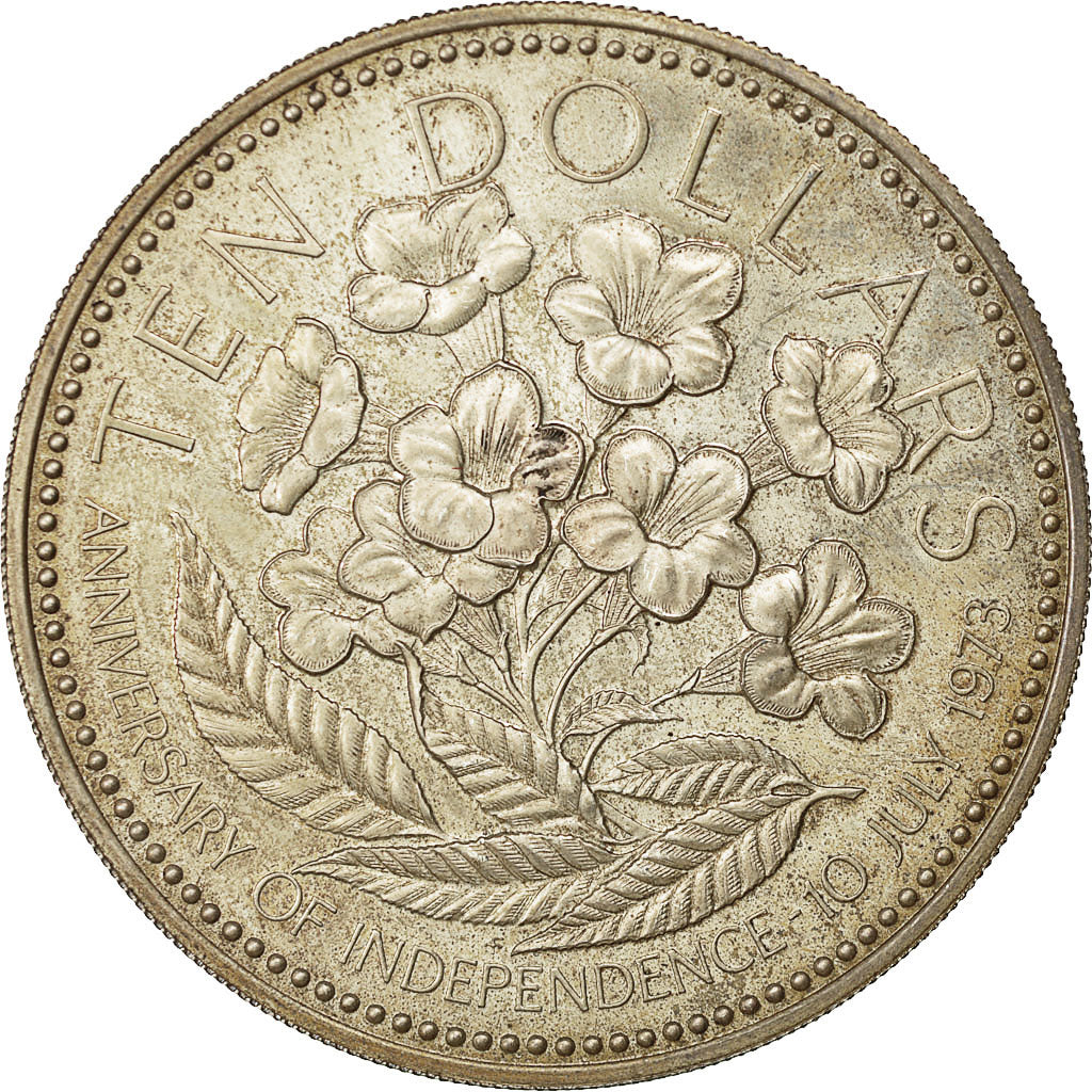 Coin, Bahamas, Elizabeth II, 10 Dollars, 1975, Franklin Mint, MS(60-62), KM 76a