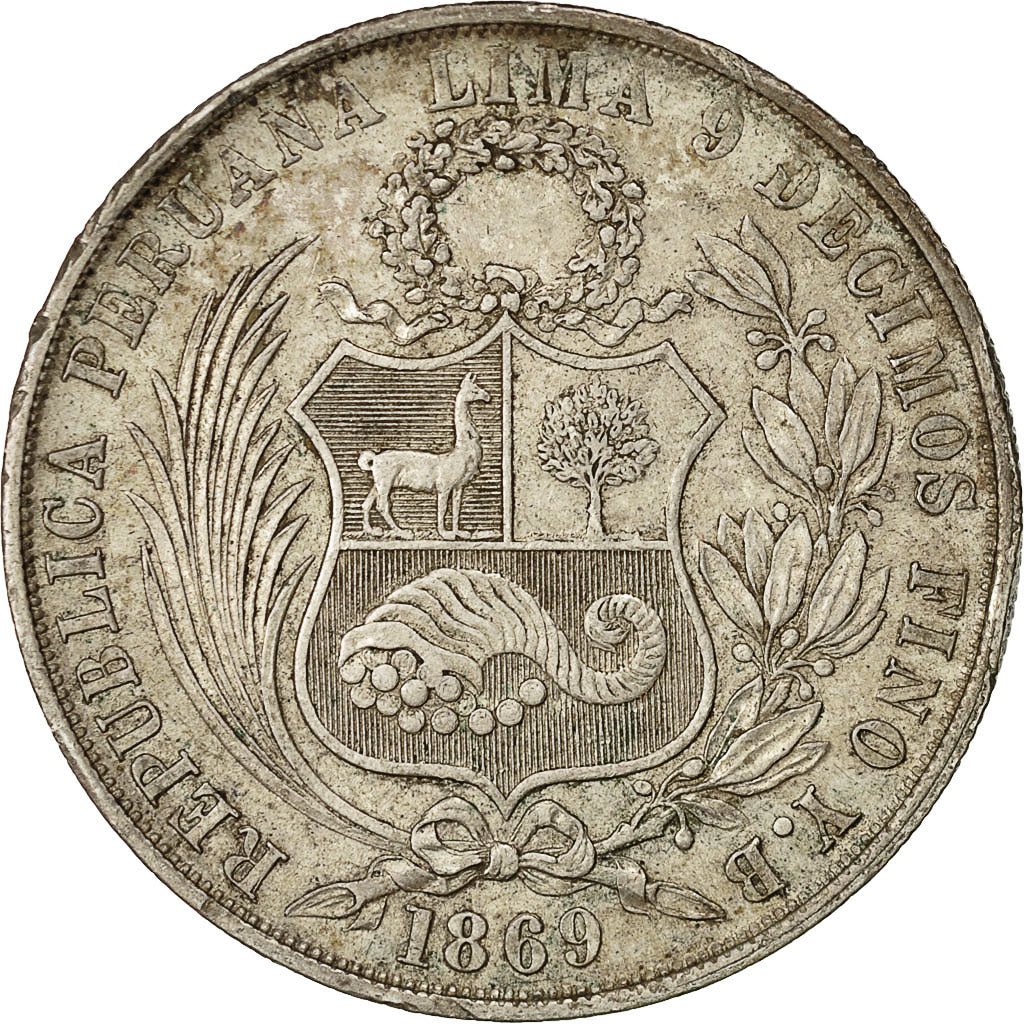 Moneta, Perù, SOUTH PERU, Sol, 1869, Lima, BB+, Argento, KM:196.3
