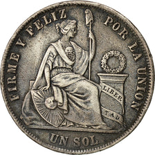Moneta, Perù, SOUTH PERU, Sol, 1872, Lima, BB, Argento, KM:196.3