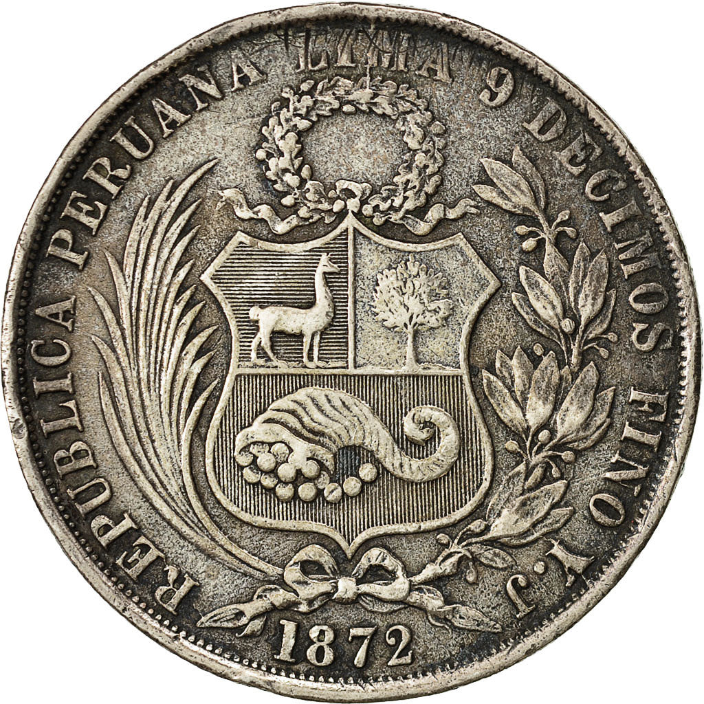 Coin, Peru, Sol, 1872, Lima, EF(40-45), Silver, KM 196.3