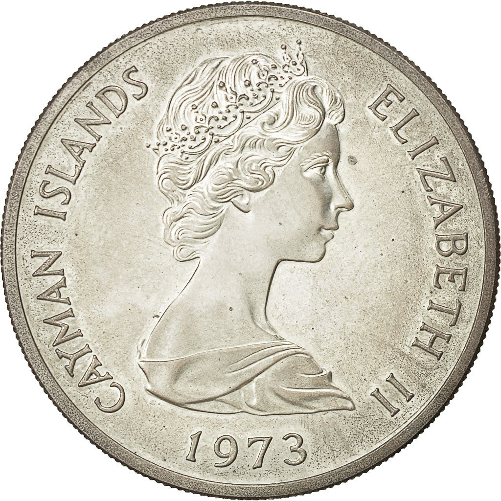Coin, Cayman Islands, Elizabeth II, 5 Dollars, 1973, MS(63), Silver, KM 8