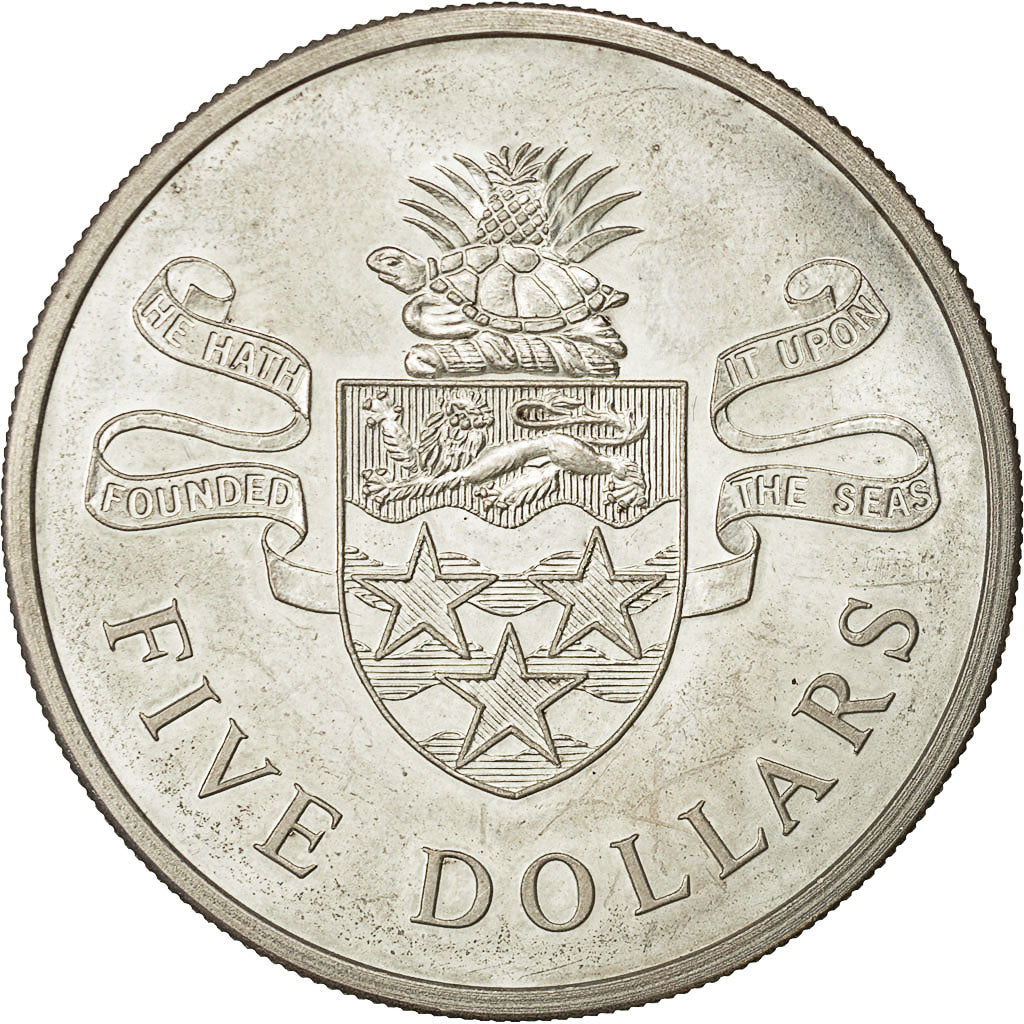 Coin, Cayman Islands, Elizabeth II, 5 Dollars, 1973, MS(63), Silver, KM 8