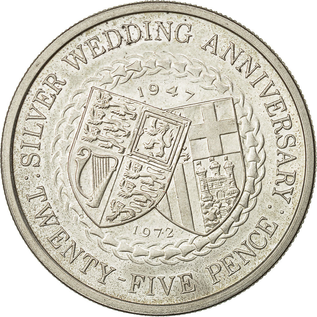 Coin, Isle of Man, Elizabeth II, 25 Pence, 1972, MS(63), Silver, KM 25a