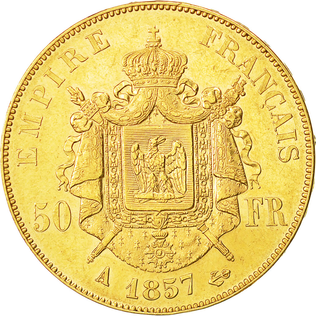 Coin, France, Napoleon III, 50 Francs, 1857, Paris, AU(55-58), Gold, KM 785.1
