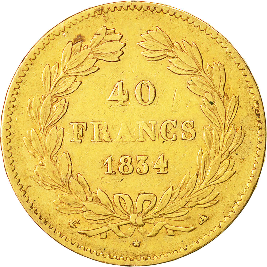 Moneda, Francia, Louis-Philippe, 40 Francs, 1834, Paris, MBC, Oro, KM:747.1