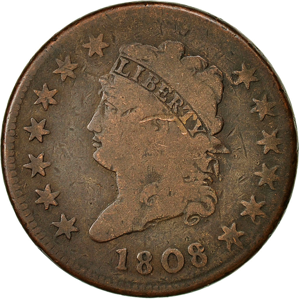 Coin, United States, Classic Head Cent, 1808, Philadelphia, F(12-15), KM 39