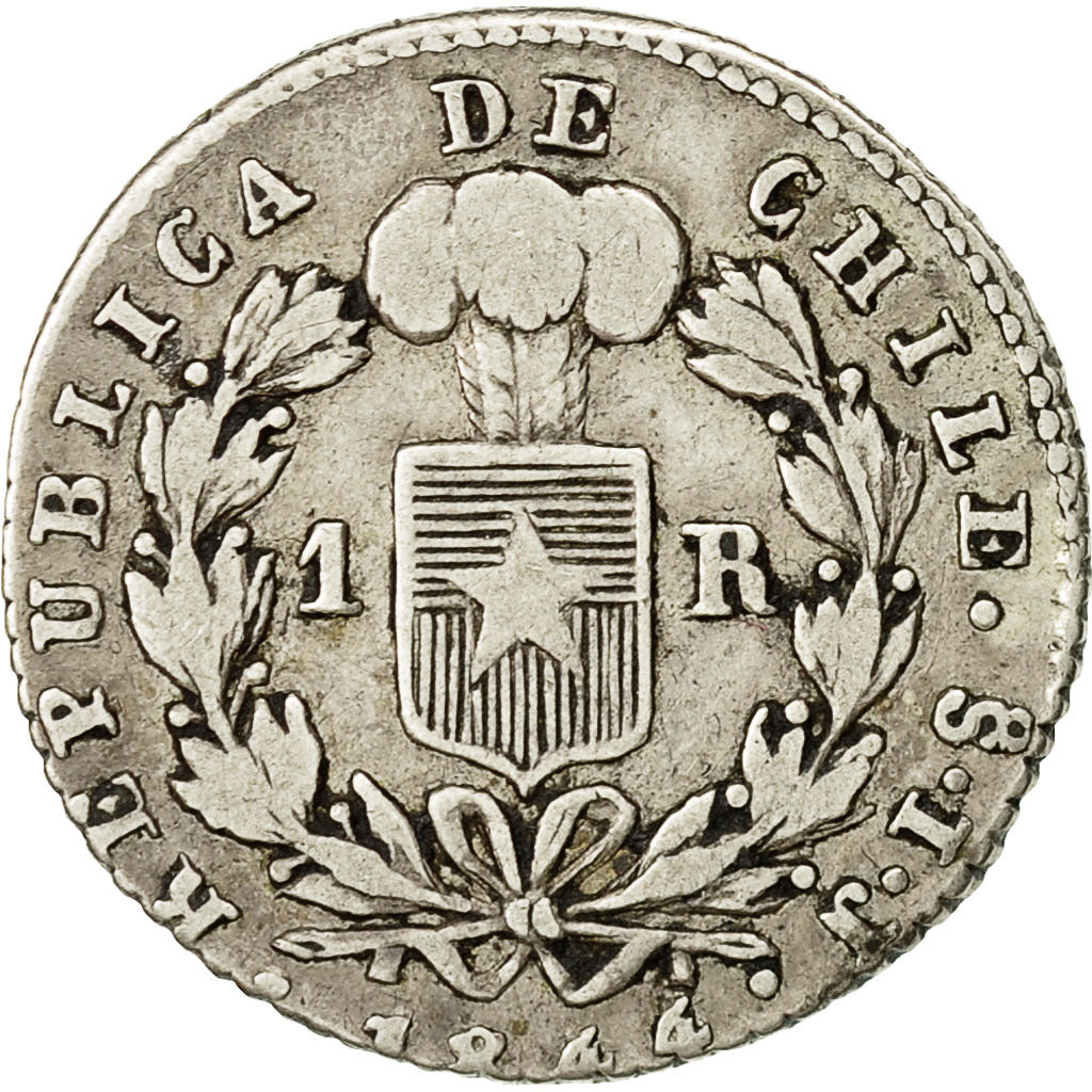 Moneta, Cile, Real, 1844, Santiago, MB+, Argento, KM:94.2