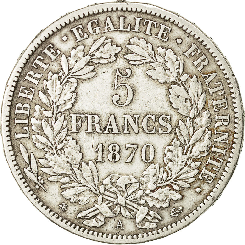 Coin, France, Cérès, 5 Francs, 1870, Paris, EF(40-45), Silver, KM 819
