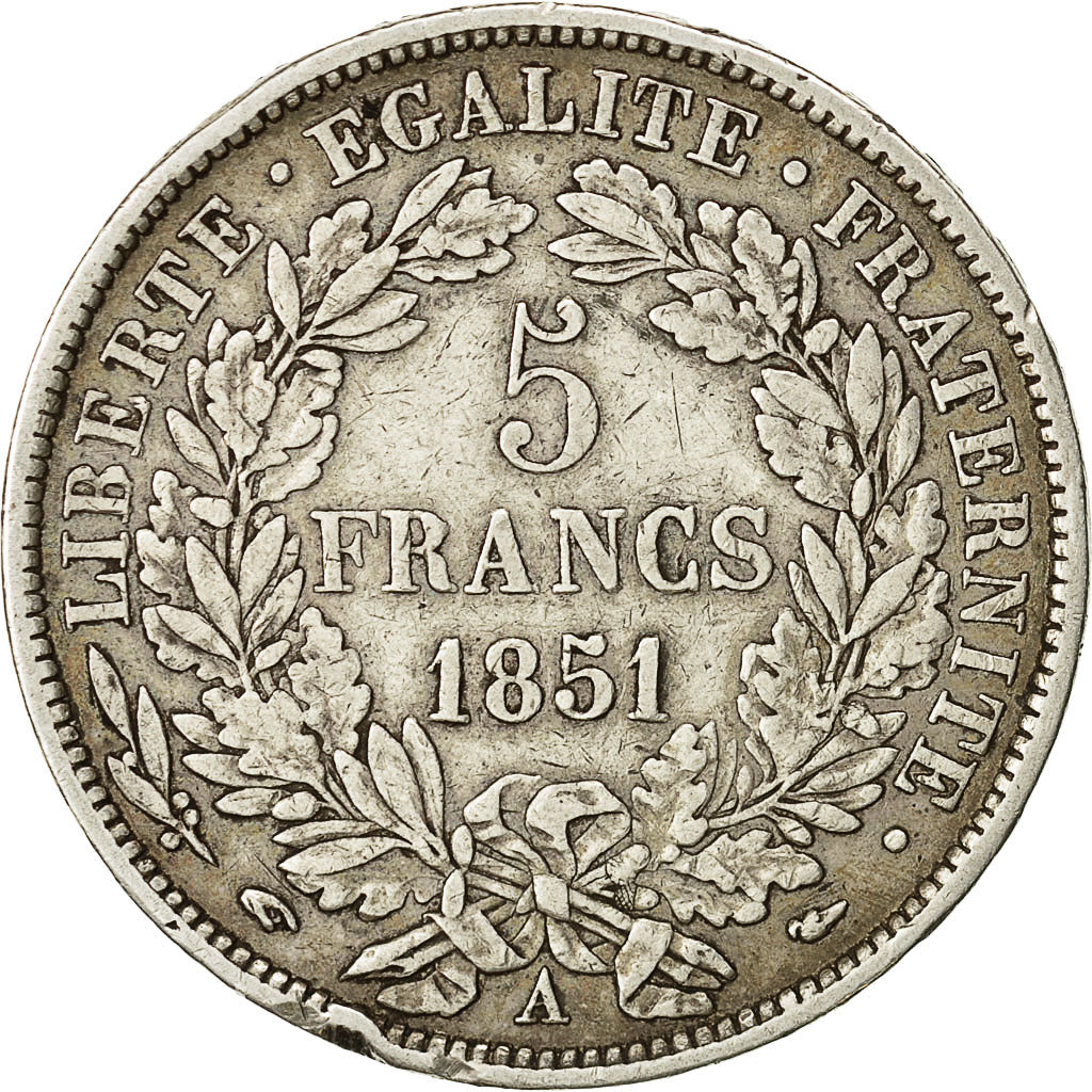 Monnaie, IIème République, 5 Francs Cérès, 1851, Paris, TTB, Argent, Gadoury 719