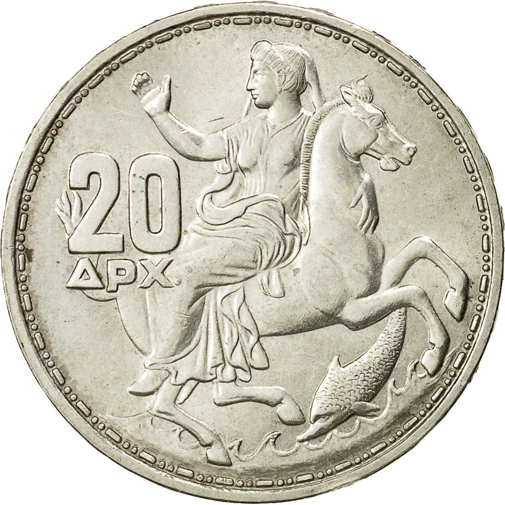 Coin, Greece, Paul I, 20 Drachmai, 1960, MS(60-62), Silver, KM 85