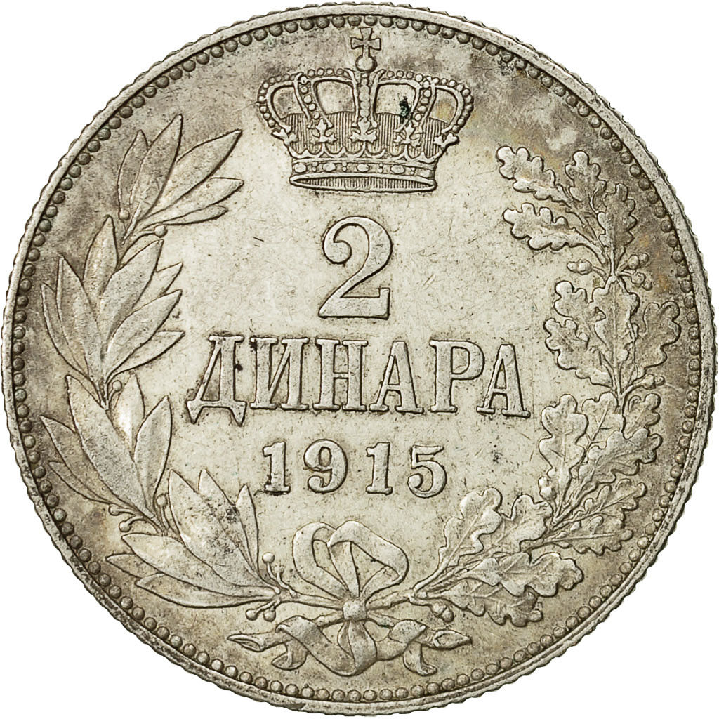 Coin, Serbia, Peter I, 2 Dinara, 1915, Paris, AU(50-53), Silver, KM 26.3