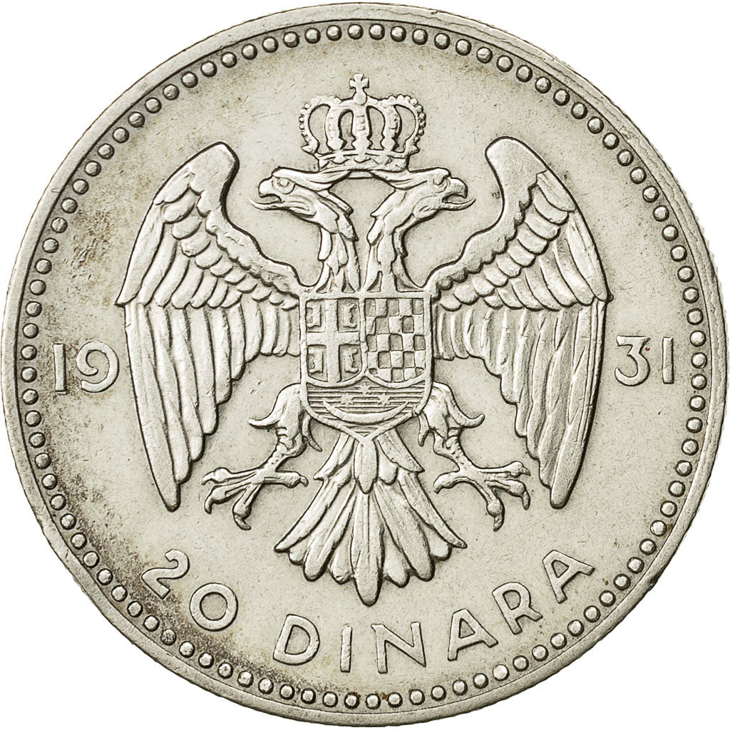 Coin, Yugoslavia, Alexander I, 20 Dinara, 1931, AU(55-58), Silver, KM 11