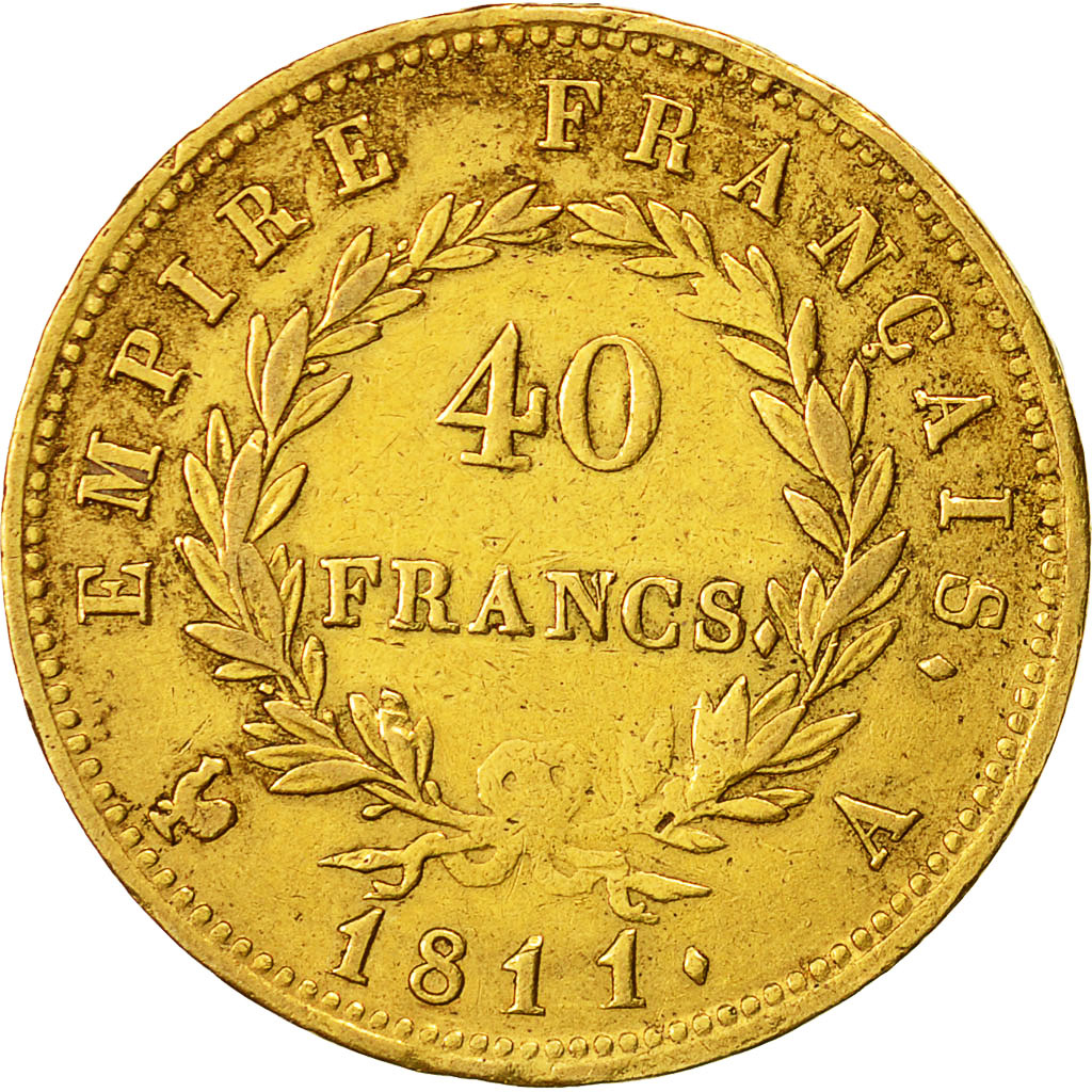 Moneda, Francia, Napoléon I, 40 Francs, 1811, Paris, MBC, Oro, KM:696.1