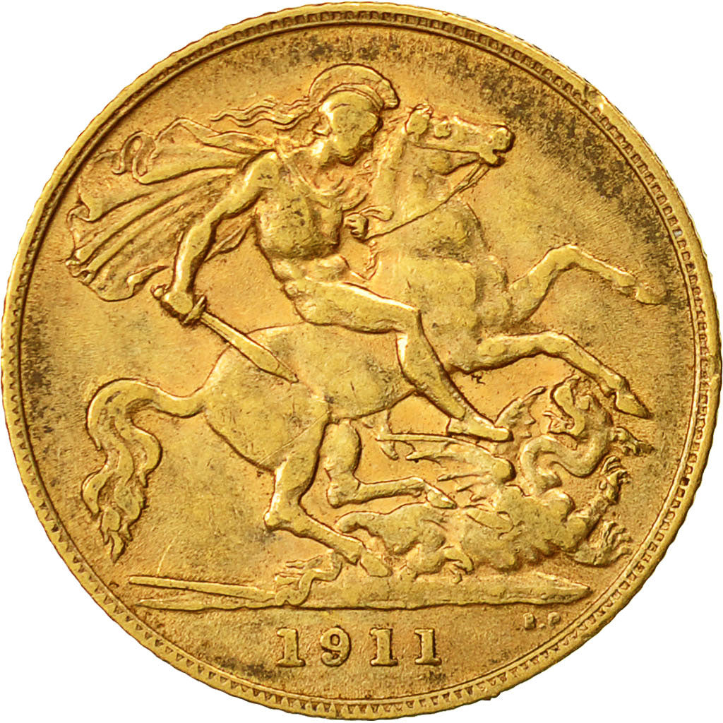Coin, Great Britain, George V, 1/2 Sovereign, 1911, AU(50-53), Gold, KM 819