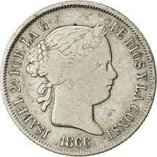 Munten, Spanje, Isabel II, 40 Centimos, 1866, Madrid, ZF, Zilver, KM:628.2