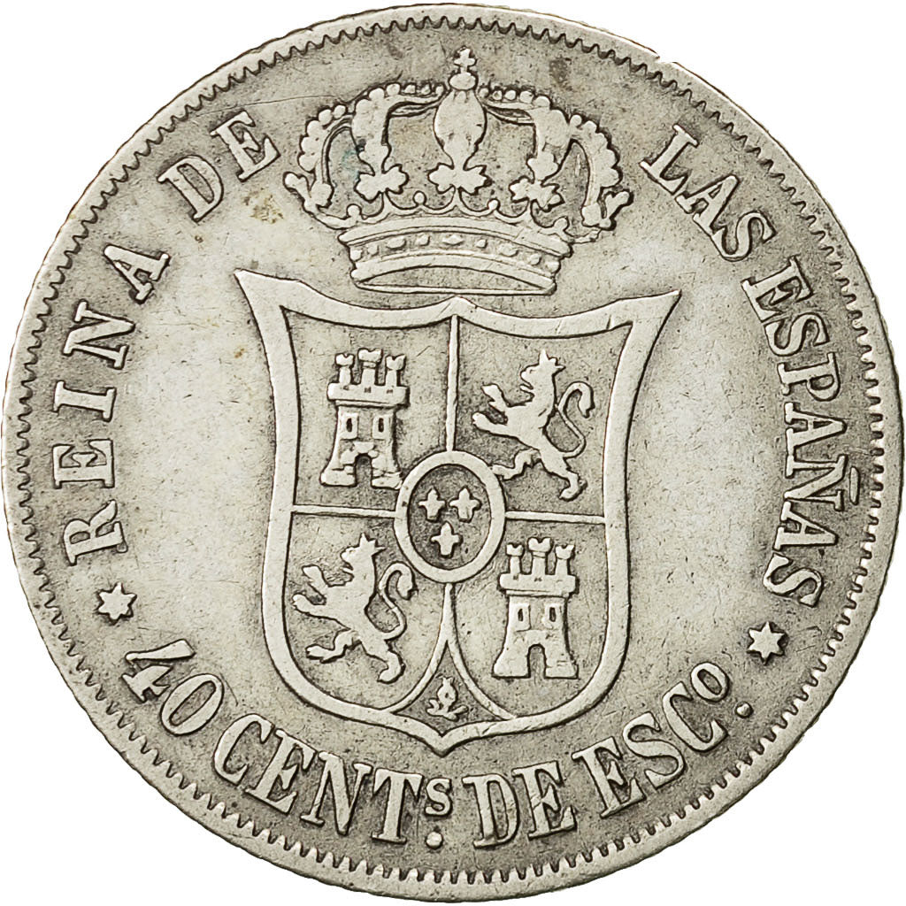 Coin, Spain, Isabel II, 40 Centimos, 1866, Madrid, EF(40-45), Silver, KM 628.2