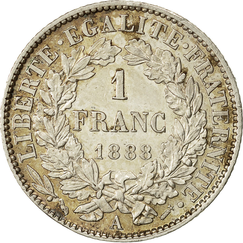 Coin, France, Cérès, Franc, 1888, Paris, MS(60-62), Silver, KM 822.1