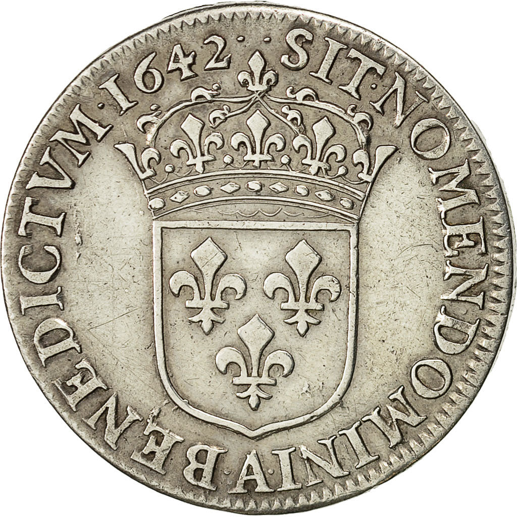 Monnaie, Louis XIII, 1/4 Écu, Buste drapé et cuirassé, 1642, Paris, Gadoury 48