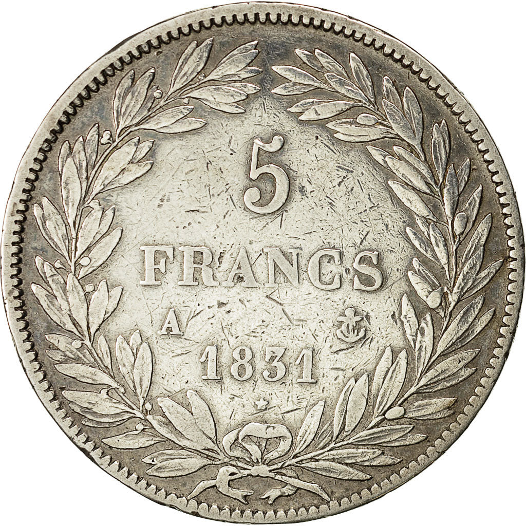 Moneda, Francia, Louis-Philippe, 5 Francs, 1831, Paris, BC+, Plata, KM:735.1