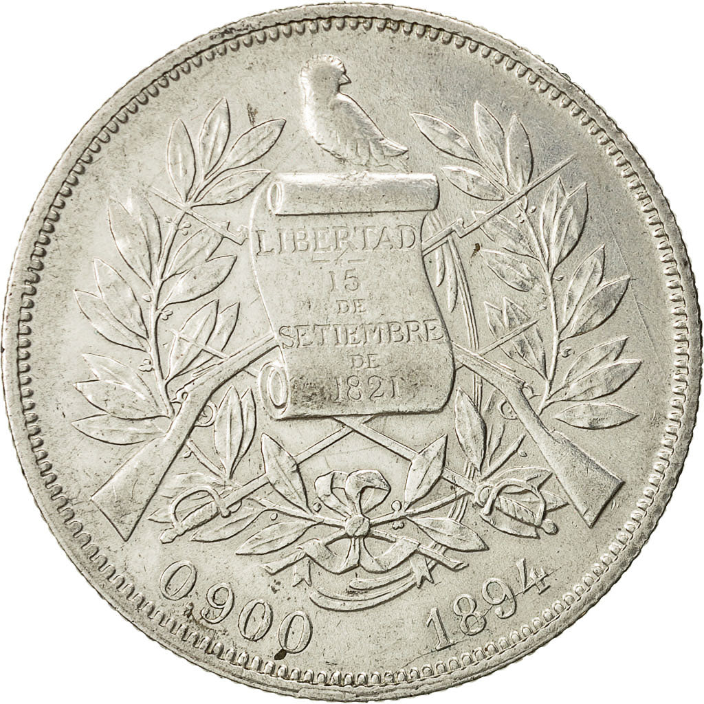 Coin, Guatemala, Republic, 1 Peso, 1894, AU(50-53), Silver, KM 210