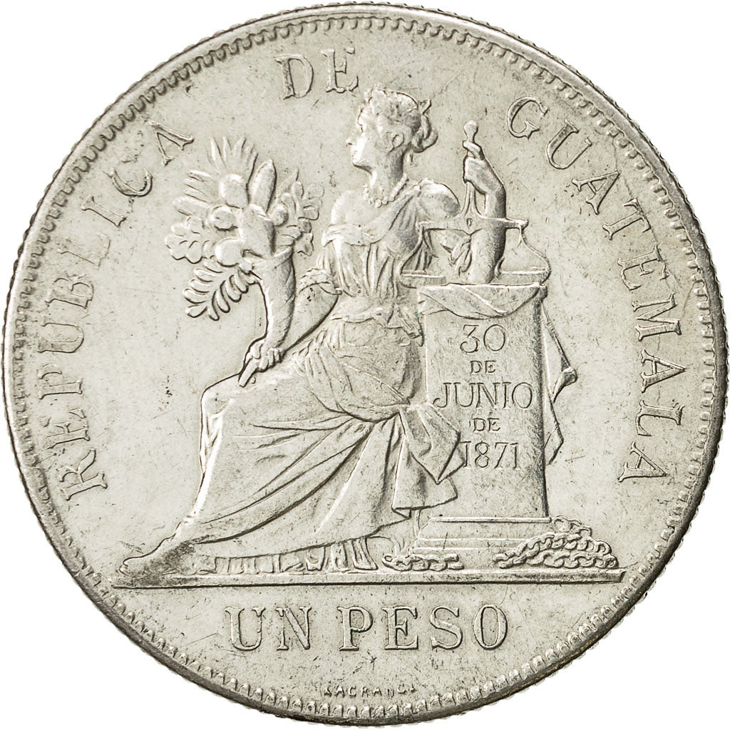 Coin, Guatemala, Republic, 1 Peso, 1894, AU(50-53), Silver, KM 210