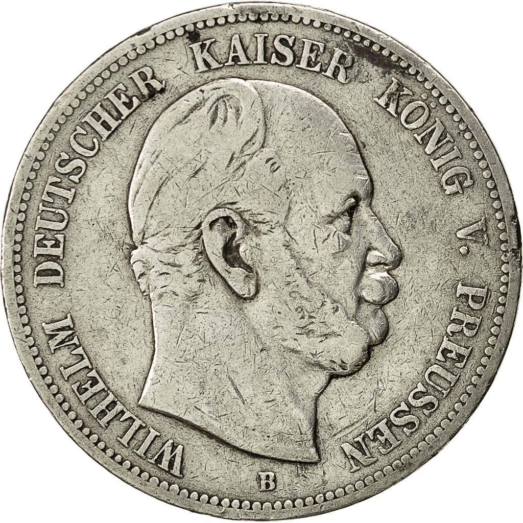 Münze, Deutsch Staaten, PRUSSIA, Wilhelm I, 5 Mark, 1876, Breslau, S+, Silber