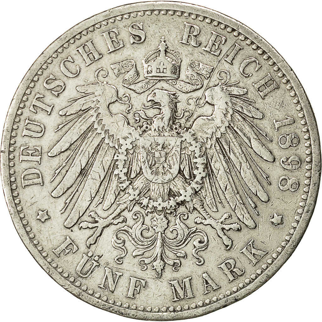 Coin, Germany, PRUSSIA, Wilhelm II, 5 Mark, 1898, Berlin, EF(40-45), KM 523
