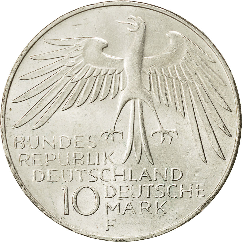 Coin, Germany, 10 Mark, Olympics, 1972, Stuttgart, MS(60-62), Silver, KM 133