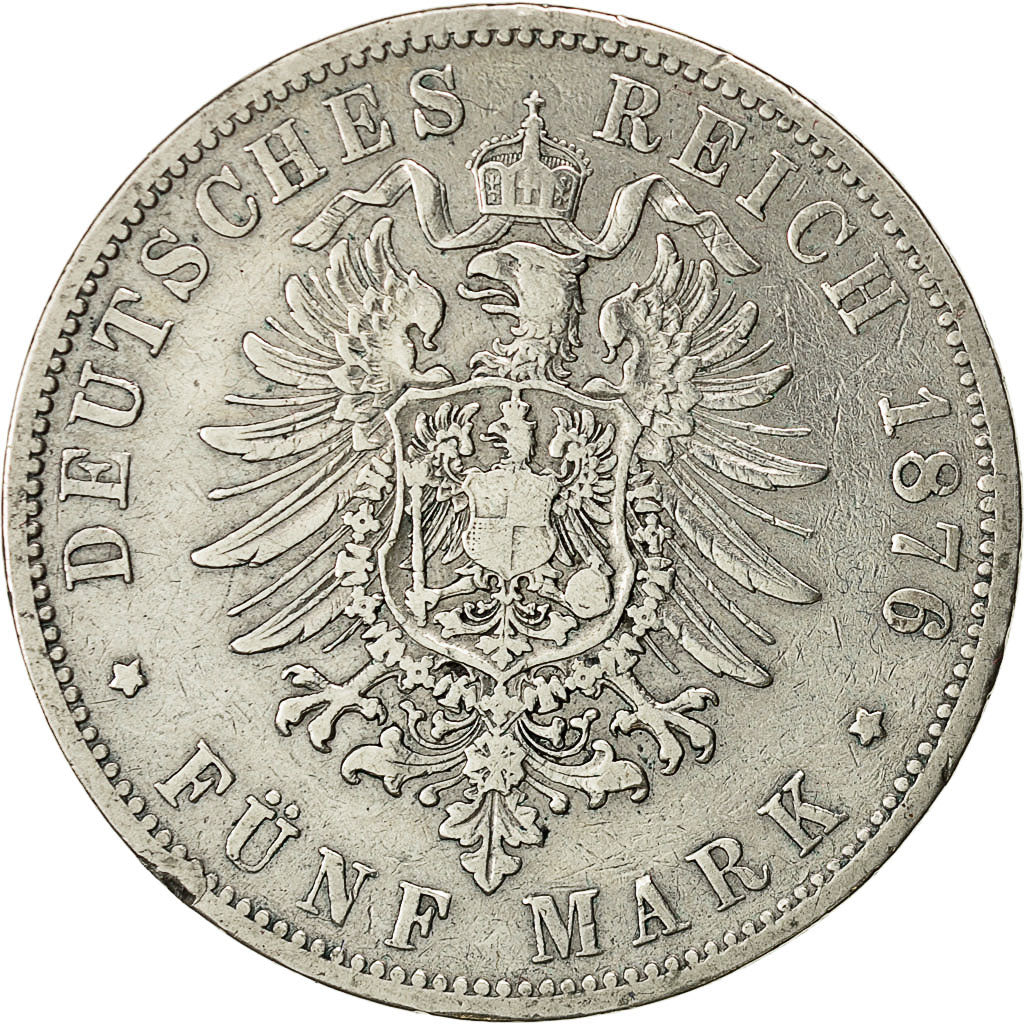 Coin, German States, PRUSSIA, Wilhelm I, 5 Mark, 1876 B, VF(30-35), KM 503