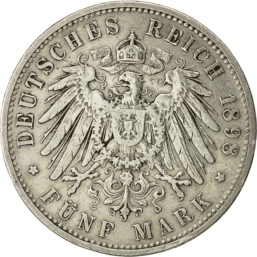 Coin, German States, PRUSSIA, Wilhelm II, 5 Mark, 1898 A, VF(30-35), KM 523