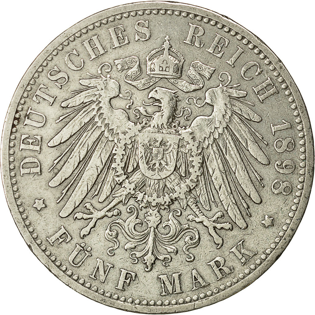 Moneta, Stati tedeschi, PRUSSIA, Wilhelm II, 5 Mark, 1898, Berlin, BB, Argento