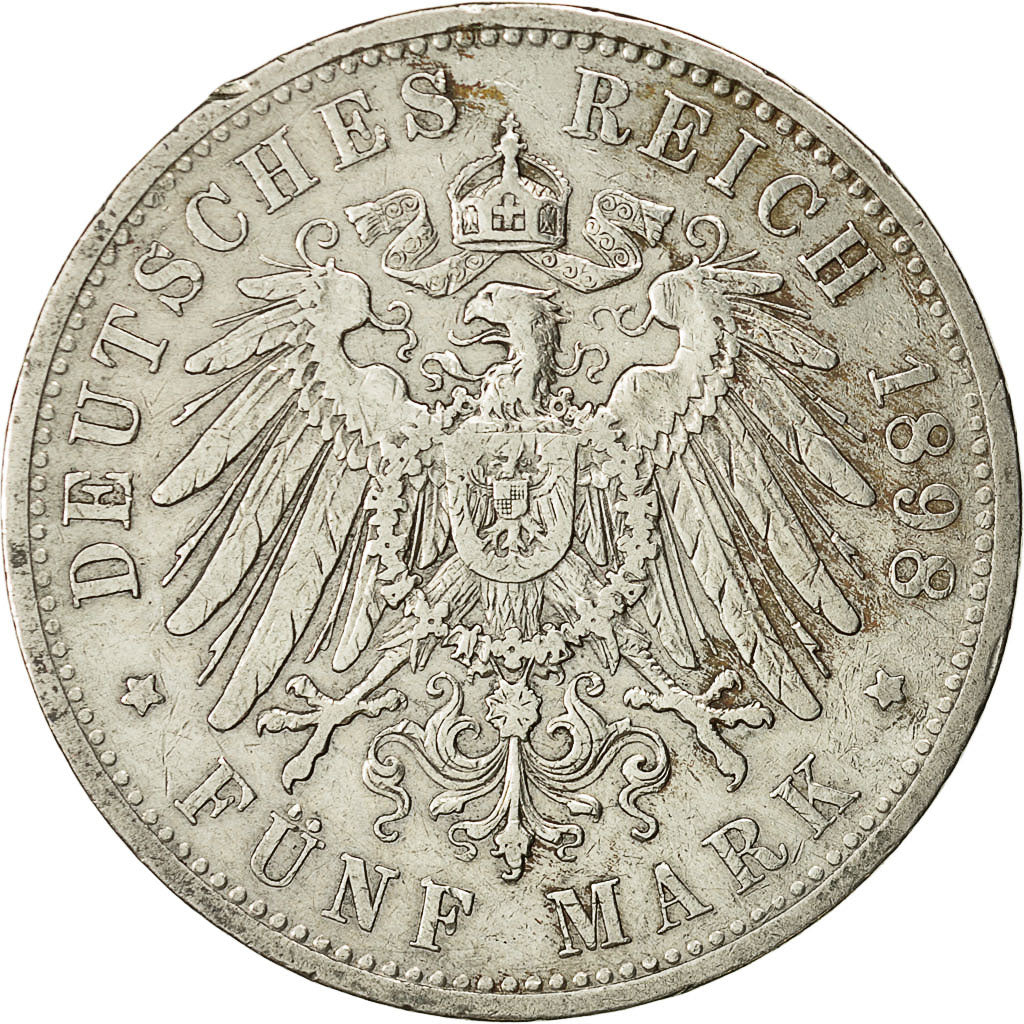 Coin, German States, PRUSSIA, Wilhelm II, 5 Mark, 1898 A, EF(40-45), KM 523