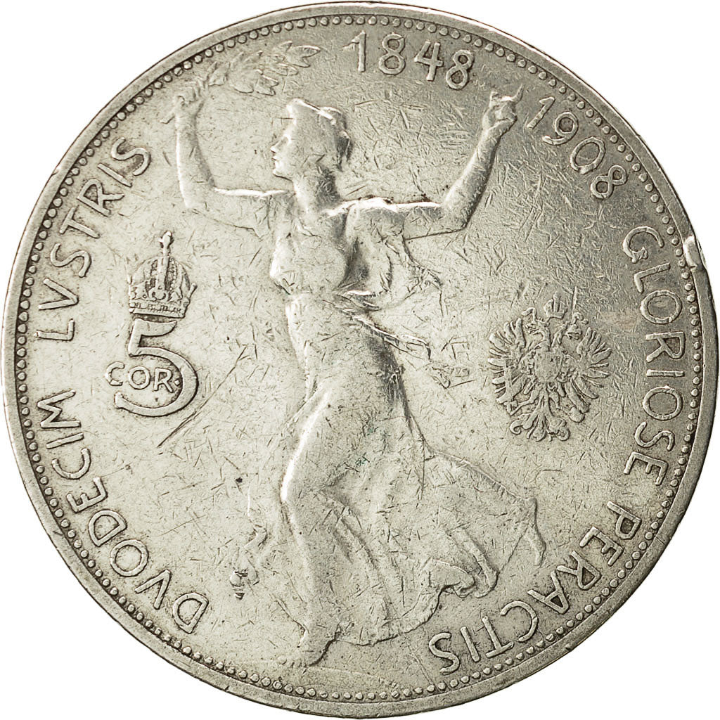 Coin, Austria, Franz Joseph I, 5 Corona, 1908, VF(30-35), Silver, KM 2809