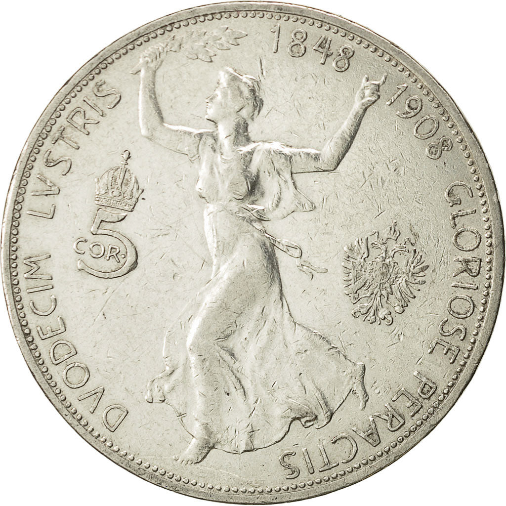 Coin, Austria, Franz Joseph I, 5 Corona, 1908, EF(40-45), Silver, KM 2809